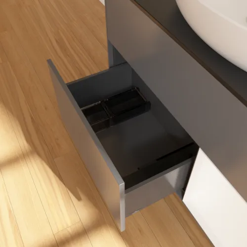 VILLEROY BOCH Finion Waschbeckenunterschrank, mit Beleuchtung, 2 Auszüge, 1000 x 603 x 501 mm, Anthracite Matt Lacquer / White Matt Lacquer / Glass Black Matt #F902MTGK, Bild 4