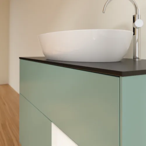 Bild von VILLEROY BOCH Finion Waschbeckenunterschrank, mit Beleuchtung, 2 Auszüge, 1000 x 603 x 501 mm, Olive Matt Lacquer / White Matt Lacquer / Glass Black Matt #F902MTGM