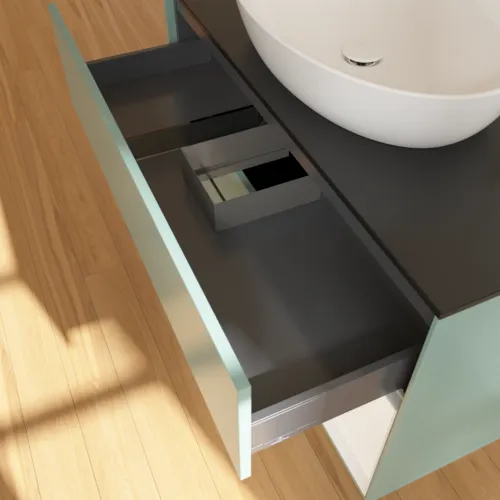 Bild von VILLEROY BOCH Finion Waschbeckenunterschrank, mit Beleuchtung, 2 Auszüge, 1000 x 603 x 501 mm, Olive Matt Lacquer / White Matt Lacquer / Glass Black Matt #F902MTGM
