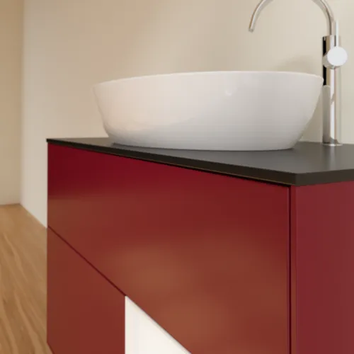 Bild von VILLEROY BOCH Finion Waschbeckenunterschrank, mit Beleuchtung, 2 Auszüge, 1000 x 603 x 501 mm, Peony Matt Lacquer / White Matt Lacquer / Glass Black Matt #F902MTHB