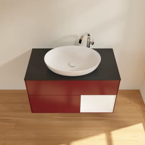 Bild von VILLEROY BOCH Finion Waschbeckenunterschrank, mit Beleuchtung, 2 Auszüge, 1000 x 603 x 501 mm, Peony Matt Lacquer / White Matt Lacquer / Glass Black Matt #F902MTHB