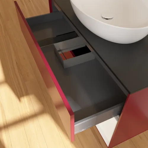 Bild von VILLEROY BOCH Finion Waschbeckenunterschrank, mit Beleuchtung, 2 Auszüge, 1000 x 603 x 501 mm, Peony Matt Lacquer / White Matt Lacquer / Glass Black Matt #F902MTHB