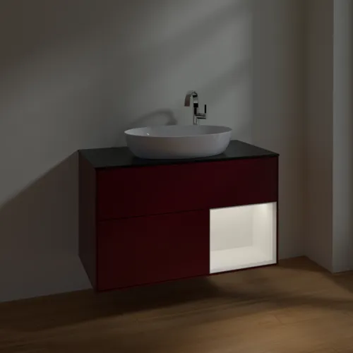 Bild von VILLEROY BOCH Finion Waschbeckenunterschrank, mit Beleuchtung, 2 Auszüge, 1000 x 603 x 501 mm, Peony Matt Lacquer / White Matt Lacquer / Glass Black Matt #F902MTHB