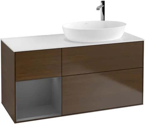 VILLEROY BOCH Finion Vanity unit, with lighting, 3 pull-out compartments, 1200 x 603 x 501 mm, Walnut Veneer / Anthracite Matt Lacquer / Glass White Matt #F921GKGN resmi
