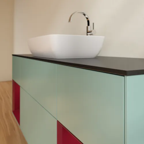 Bild von VILLEROY BOCH Finion Waschbeckenunterschrank, mit Beleuchtung, 4 Auszüge, 1600 x 603 x 501 mm, Olive Matt Lacquer / Peony Matt Lacquer / Glass Black Matt #F862HBGM