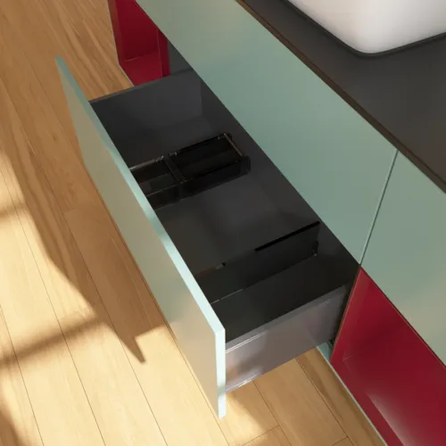 Bild von VILLEROY BOCH Finion Waschbeckenunterschrank, mit Beleuchtung, 4 Auszüge, 1600 x 603 x 501 mm, Olive Matt Lacquer / Peony Matt Lacquer / Glass Black Matt #F862HBGM