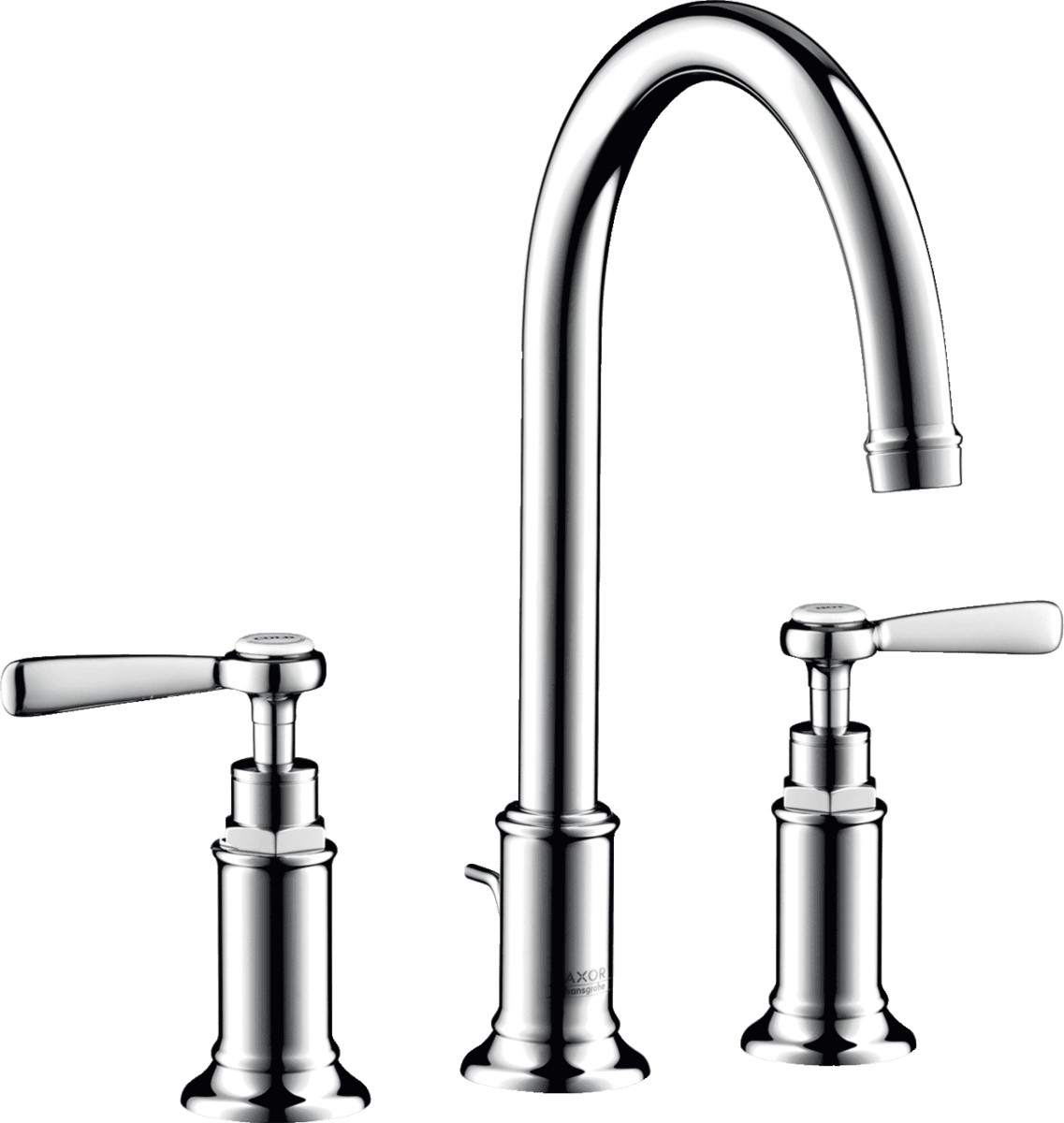 HANSGROHE AXOR Montreux 3-Loch Waschtischarmatur 180 mit Hebelgriffen und Zugstangen-Ablaufgarnitur Chrom #16514000