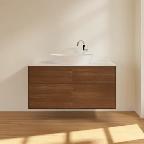 Bild von VILLEROY BOCH Finion Waschbeckenunterschrank, 4 Auszüge, 1200 x 603 x 501 mm, Walnut Veneer / Glass White Matt #F91100GN