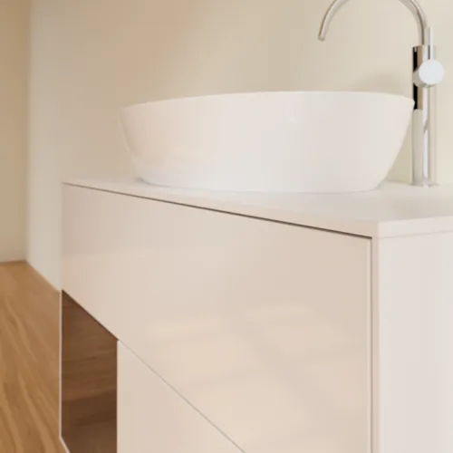 VILLEROY BOCH Finion Waschbeckenunterschrank, mit Beleuchtung, 2 Auszüge, 1000 x 603 x 501 mm, Glossy White Lacquer / Walnut Veneer / Glass White Matt #F891GNGF, Bild 6