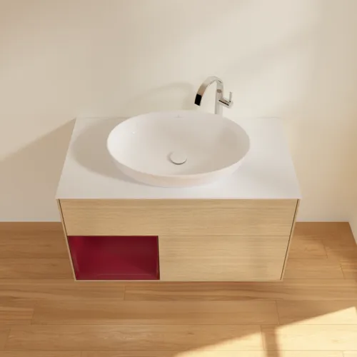 Bild von VILLEROY BOCH Finion Waschbeckenunterschrank, mit Beleuchtung, 2 Auszüge, 1000 x 603 x 501 mm, Oak Veneer / Peony Matt Lacquer / Glass White Matt #F891HBPC