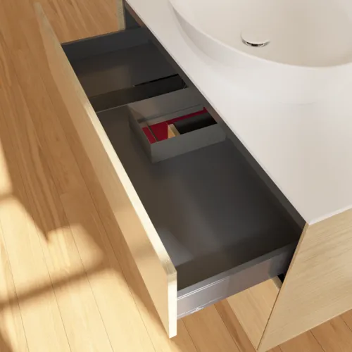 Bild von VILLEROY BOCH Finion Waschbeckenunterschrank, mit Beleuchtung, 2 Auszüge, 1000 x 603 x 501 mm, Oak Veneer / Peony Matt Lacquer / Glass White Matt #F891HBPC