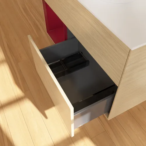 Bild von VILLEROY BOCH Finion Waschbeckenunterschrank, mit Beleuchtung, 2 Auszüge, 1000 x 603 x 501 mm, Oak Veneer / Peony Matt Lacquer / Glass White Matt #F891HBPC