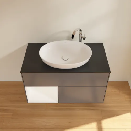 VILLEROY BOCH Finion Waschbeckenunterschrank, mit Beleuchtung, 2 Auszüge, 1000 x 603 x 501 mm, Anthracite Matt Lacquer / White Matt Lacquer / Glass Black Matt #F892MTGK, Bild 4