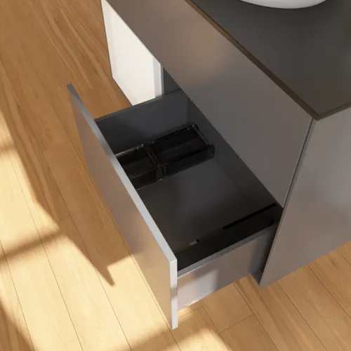 VILLEROY BOCH Finion Waschbeckenunterschrank, mit Beleuchtung, 2 Auszüge, 1000 x 603 x 501 mm, Anthracite Matt Lacquer / White Matt Lacquer / Glass Black Matt #F892MTGK, Bild 7