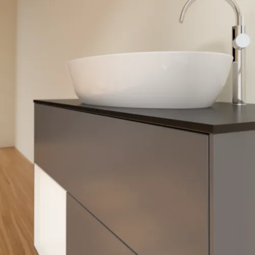VILLEROY BOCH Finion Waschbeckenunterschrank, mit Beleuchtung, 2 Auszüge, 1000 x 603 x 501 mm, Anthracite Matt Lacquer / White Matt Lacquer / Glass Black Matt #F892MTGK, Bild 6