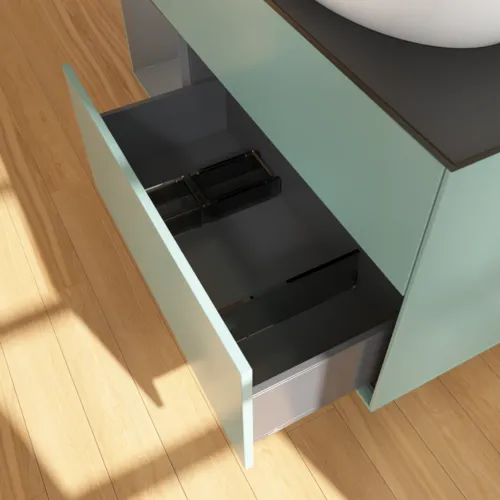 Bild von VILLEROY BOCH Finion Waschbeckenunterschrank, mit Beleuchtung, 3 Auszüge, 1200 x 603 x 501 mm, Olive Matt Lacquer / Anthracite Matt Lacquer / Glass Black Matt #F922GKGM