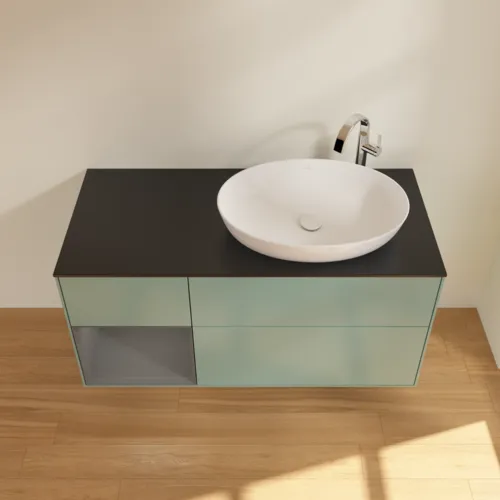 Bild von VILLEROY BOCH Finion Waschbeckenunterschrank, mit Beleuchtung, 3 Auszüge, 1200 x 603 x 501 mm, Olive Matt Lacquer / Anthracite Matt Lacquer / Glass Black Matt #F922GKGM