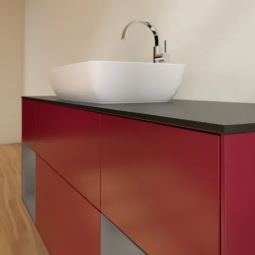 Bild von VILLEROY BOCH Finion Waschbeckenunterschrank, mit Beleuchtung, 4 Auszüge, 1600 x 603 x 501 mm, Peony Matt Lacquer / Anthracite Matt Lacquer / Glass Black Matt #F862GKHB