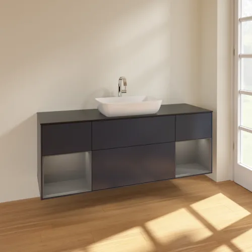 VILLEROY BOCH Finion Waschbeckenunterschrank, mit Beleuchtung, 4 Auszüge, 1600 x 603 x 501 mm, Midnight Blue Matt Lacquer / Anthracite Matt Lacquer / Glass Black Matt #F862GKHG, Bild 2