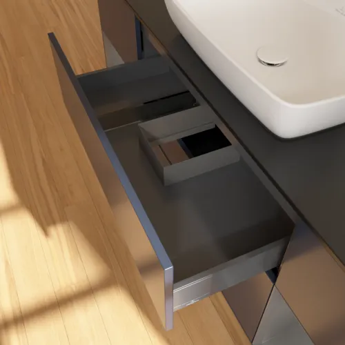 VILLEROY BOCH Finion Waschbeckenunterschrank, mit Beleuchtung, 4 Auszüge, 1600 x 603 x 501 mm, Midnight Blue Matt Lacquer / Anthracite Matt Lacquer / Glass Black Matt #F862GKHG, Bild 8