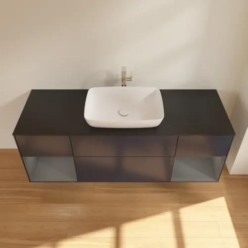 VILLEROY BOCH Finion Waschbeckenunterschrank, mit Beleuchtung, 4 Auszüge, 1600 x 603 x 501 mm, Midnight Blue Matt Lacquer / Anthracite Matt Lacquer / Glass Black Matt #F862GKHG, Bild 4