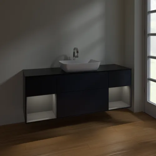 VILLEROY BOCH Finion Waschbeckenunterschrank, mit Beleuchtung, 4 Auszüge, 1600 x 603 x 501 mm, Midnight Blue Matt Lacquer / Anthracite Matt Lacquer / Glass Black Matt #F862GKHG, Bild 5