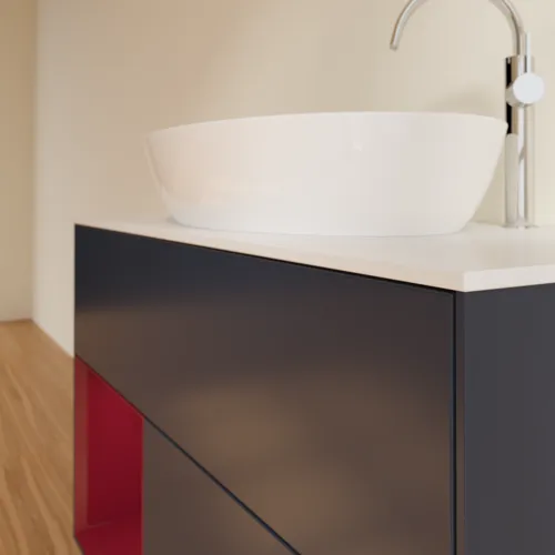 VILLEROY BOCH Finion Waschbeckenunterschrank, mit Beleuchtung, 2 Auszüge, 1000 x 603 x 501 mm, Midnight Blue Matt Lacquer / Peony Matt Lacquer / Glass White Matt #F891HBHG, Bild 6