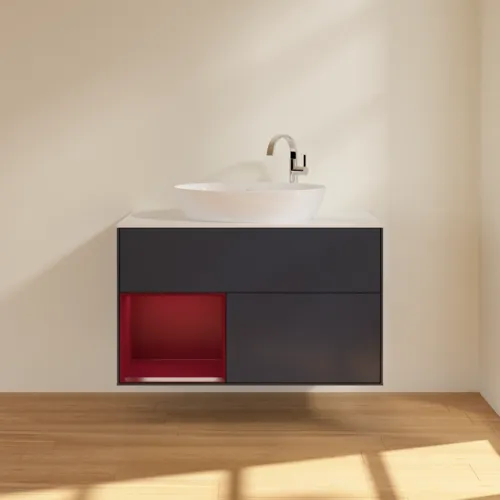 VILLEROY BOCH Finion Waschbeckenunterschrank, mit Beleuchtung, 2 Auszüge, 1000 x 603 x 501 mm, Midnight Blue Matt Lacquer / Peony Matt Lacquer / Glass White Matt #F891HBHG, Bild 3