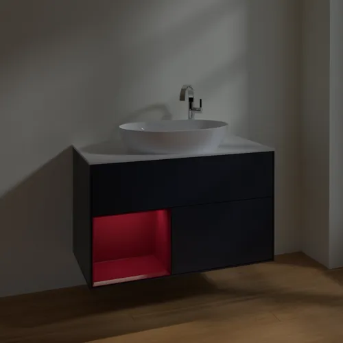 VILLEROY BOCH Finion Waschbeckenunterschrank, mit Beleuchtung, 2 Auszüge, 1000 x 603 x 501 mm, Midnight Blue Matt Lacquer / Peony Matt Lacquer / Glass White Matt #F891HBHG, Bild 5