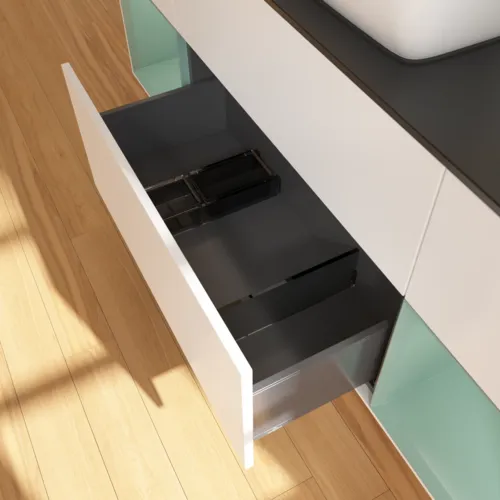 Bild von VILLEROY BOCH Finion Waschbeckenunterschrank, mit Beleuchtung, 4 Auszüge, 1600 x 603 x 501 mm, White Matt Lacquer / Olive Matt Lacquer / Glass Black Matt #F862GMMT