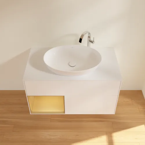 VILLEROY BOCH Finion Waschbeckenunterschrank, mit Beleuchtung, 2 Auszüge, 1000 x 603 x 501 mm, White Matt Lacquer / Gold Matt Lacquer / Glass White Matt #F891HFMT, Bild 4