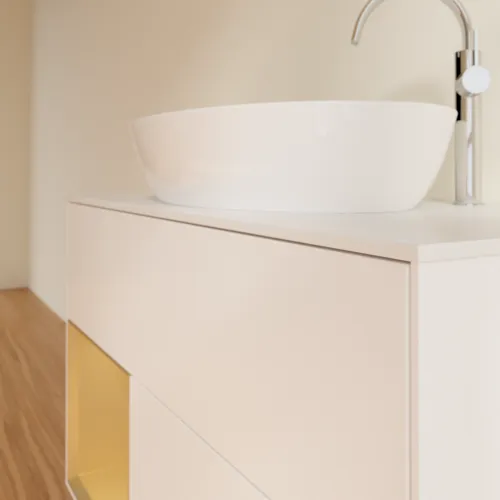 VILLEROY BOCH Finion Waschbeckenunterschrank, mit Beleuchtung, 2 Auszüge, 1000 x 603 x 501 mm, White Matt Lacquer / Gold Matt Lacquer / Glass White Matt #F891HFMT, Bild 6