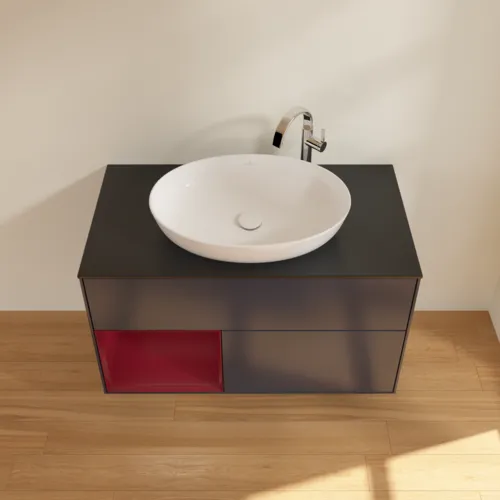 VILLEROY BOCH Finion Waschbeckenunterschrank, mit Beleuchtung, 2 Auszüge, 1000 x 603 x 501 mm, Midnight Blue Matt Lacquer / Peony Matt Lacquer / Glass Black Matt #F892HBHG, Bild 4