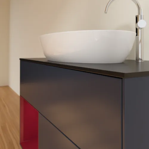 VILLEROY BOCH Finion Waschbeckenunterschrank, mit Beleuchtung, 2 Auszüge, 1000 x 603 x 501 mm, Midnight Blue Matt Lacquer / Peony Matt Lacquer / Glass Black Matt #F892HBHG, Bild 6
