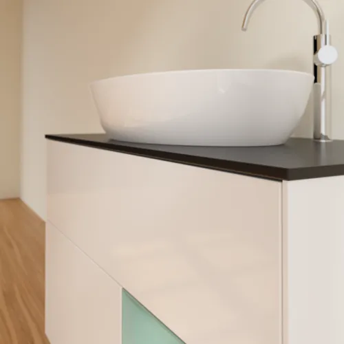 Bild von VILLEROY BOCH Finion Waschbeckenunterschrank, mit Beleuchtung, 2 Auszüge, 1000 x 603 x 501 mm, Glossy White Lacquer / Olive Matt Lacquer / Glass Black Matt #F902GMGF