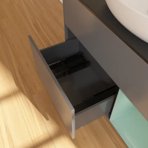 Bild von VILLEROY BOCH Finion Waschbeckenunterschrank, mit Beleuchtung, 2 Auszüge, 1000 x 603 x 501 mm, Anthracite Matt Lacquer / Olive Matt Lacquer / Glass Black Matt #F902GMGK