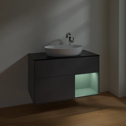 Bild von VILLEROY BOCH Finion Waschbeckenunterschrank, mit Beleuchtung, 2 Auszüge, 1000 x 603 x 501 mm, Anthracite Matt Lacquer / Olive Matt Lacquer / Glass Black Matt #F902GMGK