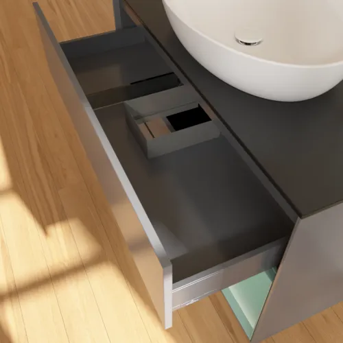 Bild von VILLEROY BOCH Finion Waschbeckenunterschrank, mit Beleuchtung, 2 Auszüge, 1000 x 603 x 501 mm, Anthracite Matt Lacquer / Olive Matt Lacquer / Glass Black Matt #F902GMGK