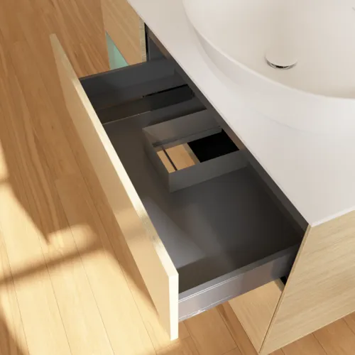 Bild von VILLEROY BOCH Finion Waschbeckenunterschrank, mit Beleuchtung, 3 Auszüge, 1200 x 603 x 501 mm, Oak Veneer / Olive Matt Lacquer / Glass White Matt #F921GMPC