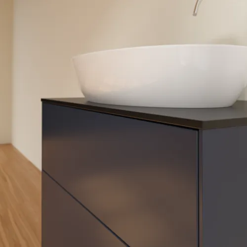 VILLEROY BOCH Finion Waschbeckenunterschrank, 2 Auszüge, 800 x 603 x 501 mm, Midnight Blue Matt Lacquer / Glass Black Matt #F87200HG, Bild 5
