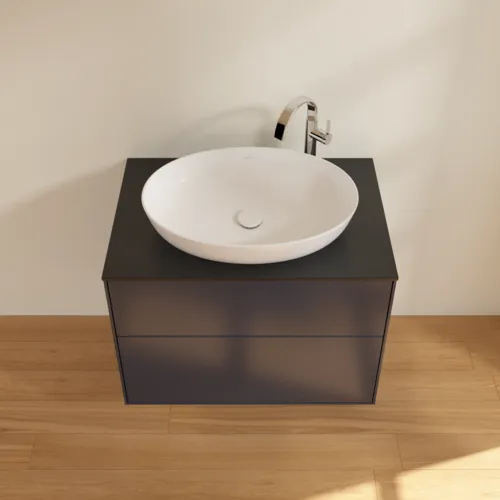 VILLEROY BOCH Finion Waschbeckenunterschrank, 2 Auszüge, 800 x 603 x 501 mm, Midnight Blue Matt Lacquer / Glass Black Matt #F87200HG, Bild 4