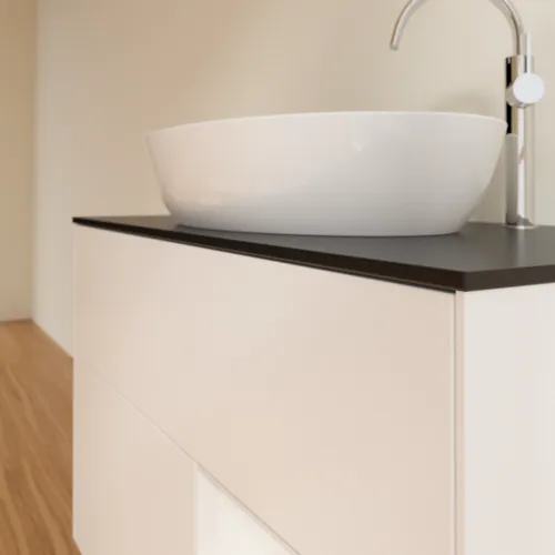 Bild von VILLEROY BOCH Finion Waschbeckenunterschrank, mit Beleuchtung, 2 Auszüge, 1000 x 603 x 501 mm, White Matt Lacquer / Glossy White Lacquer / Glass Black Matt #F902GFMT