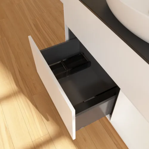 Bild von VILLEROY BOCH Finion Waschbeckenunterschrank, mit Beleuchtung, 2 Auszüge, 1000 x 603 x 501 mm, White Matt Lacquer / Glossy White Lacquer / Glass Black Matt #F902GFMT