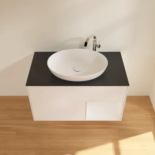 Bild von VILLEROY BOCH Finion Waschbeckenunterschrank, mit Beleuchtung, 2 Auszüge, 1000 x 603 x 501 mm, White Matt Lacquer / Glossy White Lacquer / Glass Black Matt #F902GFMT