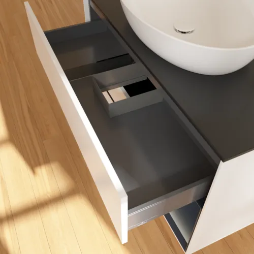 VILLEROY BOCH Finion Waschbeckenunterschrank, mit Beleuchtung, 2 Auszüge, 1000 x 603 x 501 mm, White Matt Lacquer / Midnight Blue Matt Lacquer / Glass Black Matt #F902HGMT, Bild 7