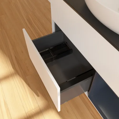 VILLEROY BOCH Finion Waschbeckenunterschrank, mit Beleuchtung, 2 Auszüge, 1000 x 603 x 501 mm, White Matt Lacquer / Midnight Blue Matt Lacquer / Glass Black Matt #F902HGMT, Bild 6