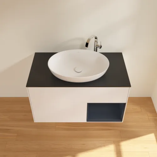 VILLEROY BOCH Finion Waschbeckenunterschrank, mit Beleuchtung, 2 Auszüge, 1000 x 603 x 501 mm, White Matt Lacquer / Midnight Blue Matt Lacquer / Glass Black Matt #F902HGMT, Bild 4