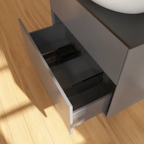 VILLEROY BOCH Finion Waschbeckenunterschrank, 2 Auszüge, 800 x 603 x 501 mm, Anthracite Matt Lacquer / Glass Black Matt #F87200GK, Bild 6