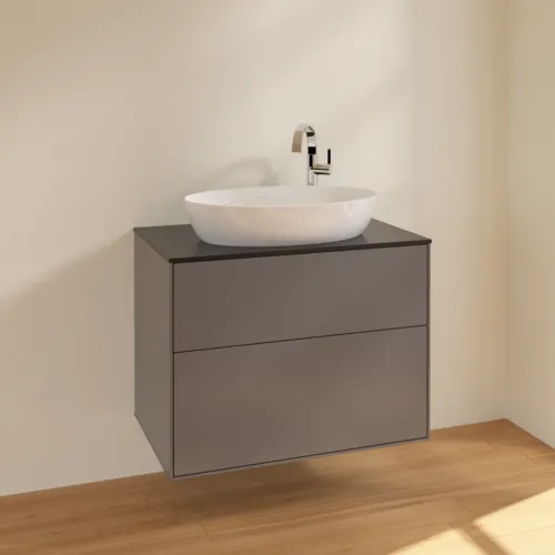 VILLEROY BOCH Finion Waschbeckenunterschrank, 2 Auszüge, 800 x 603 x 501 mm, Anthracite Matt Lacquer / Glass Black Matt #F87200GK, Bild 2