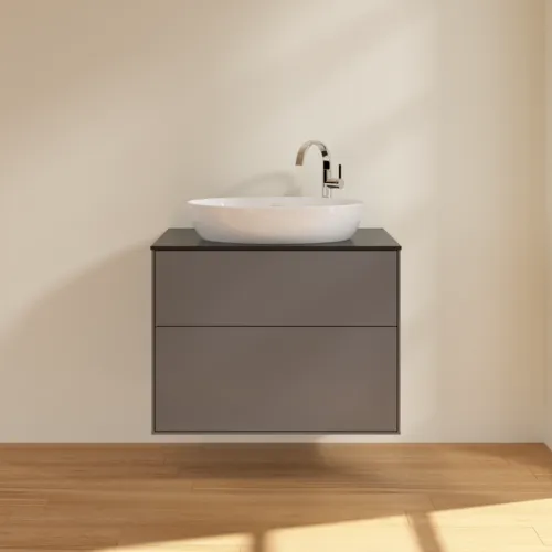 VILLEROY BOCH Finion Waschbeckenunterschrank, 2 Auszüge, 800 x 603 x 501 mm, Anthracite Matt Lacquer / Glass Black Matt #F87200GK, Bild 3